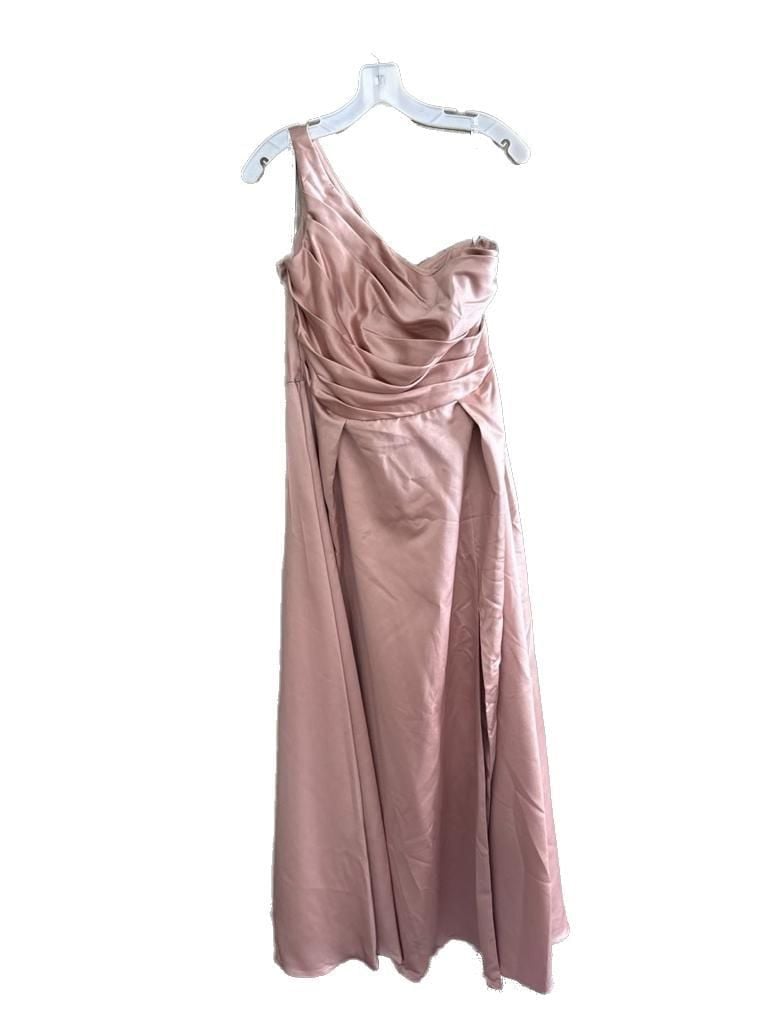 DB Studio Satin One-Shoulder Ruched Ballgown in Sand 2