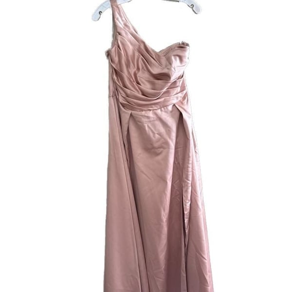 DB Studio Satin One-Shoulder Ruched Ballgown in Sand