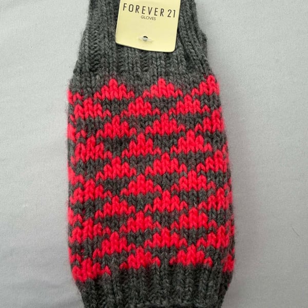 Forever 21 Grey & Neon Coral Knit Fingerless Gloves Arm Warmers