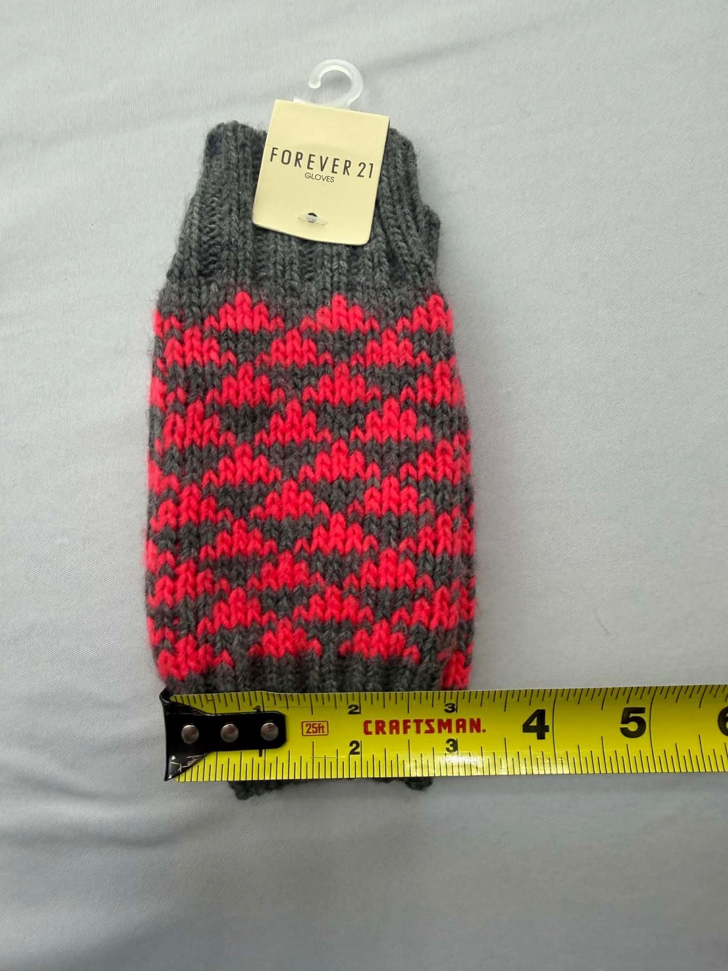 Forever 21 Grey & Neon Coral Knit Fingerless Gloves Arm Warmers 3