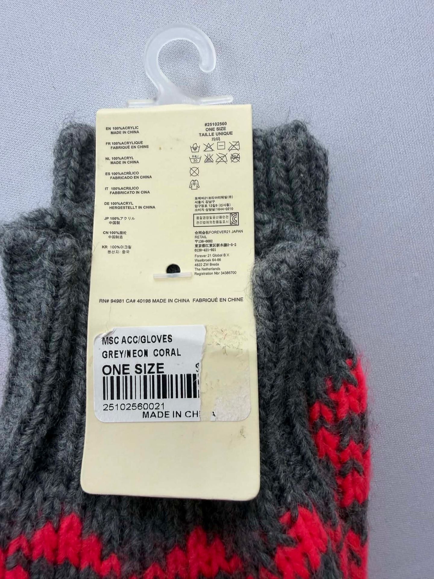Forever 21 Grey & Neon Coral Knit Fingerless Gloves Arm Warmers 5