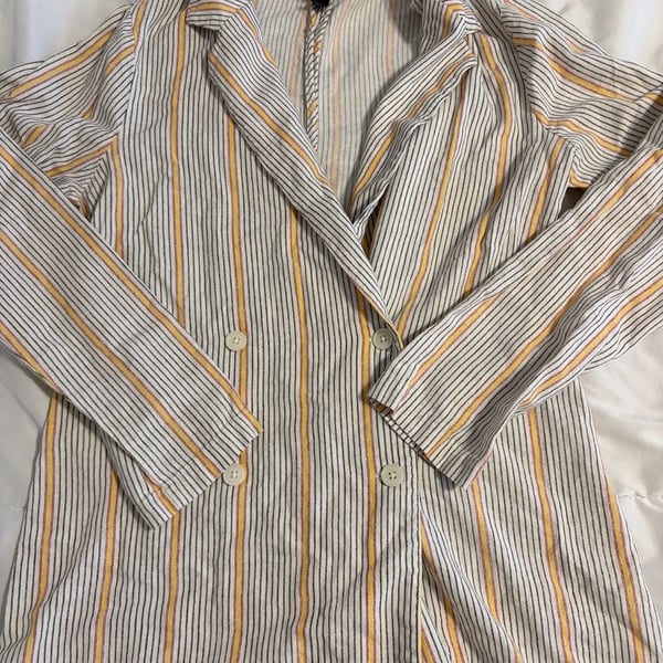 Wild Fable Women's Double Breasted Striped Linen Blend Blazer Jacket