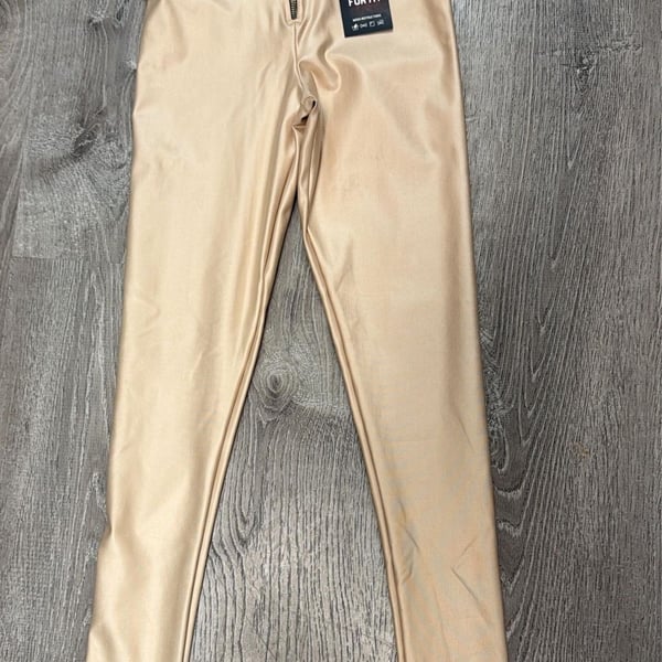 Omoida Work For It High Waisted Metallic Gold Faux Leather Buckle Leggings