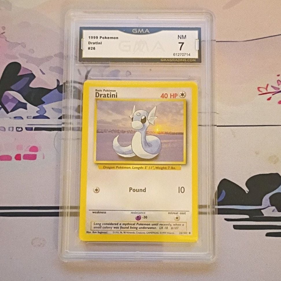 1999 Pokémon Base Set Dratini #26 GMA NM 7 Graded Card 1