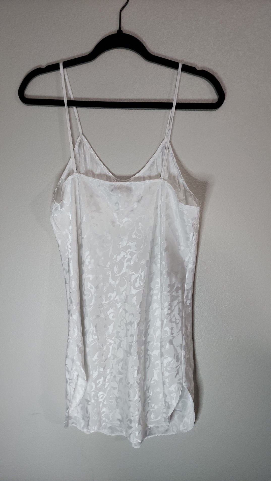 Vintage Kristine Tyler Intimates White Floral Jacquard Satin Slip Nightie 3