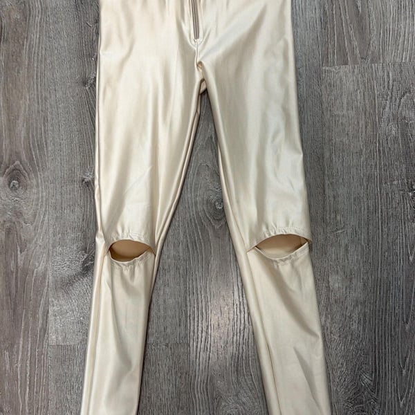 Obsession Fit Gold Metallic High Waisted Zipper Front Knee Cutout Leggings