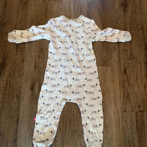 Magnetic Me 12-18 Months Organic Cotton Striped Weiner Dog Dachshund Pajama Romper