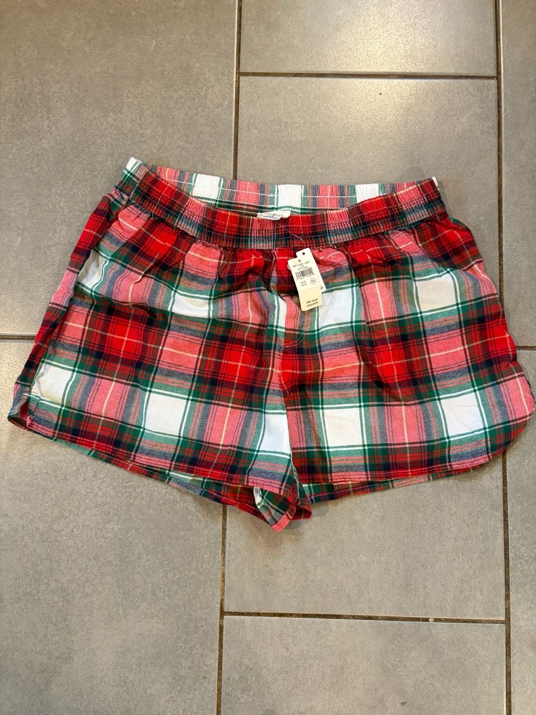 Aerie Women's Red and Green Plaid Flannel Pajama Boxer Shorts 2