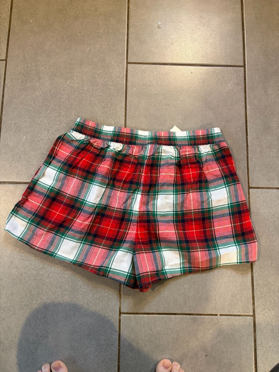 Aerie Women's Red and Green Plaid Flannel Pajama Boxer Shorts 4