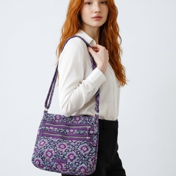 Vera Bradley Triple Zip Hipster Crossbody Bag in Lilac Medallion