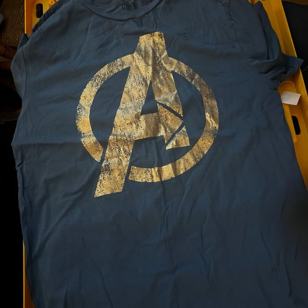 Marvel Avengers Gold Foil Logo T-Shirt Blue Size Small