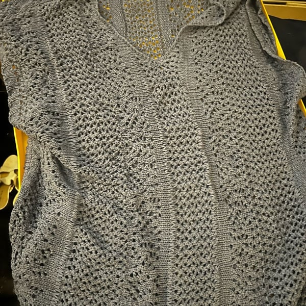 City Chic Plus Size Blue Crochet Knit Hooded Poncho Sweater Vest