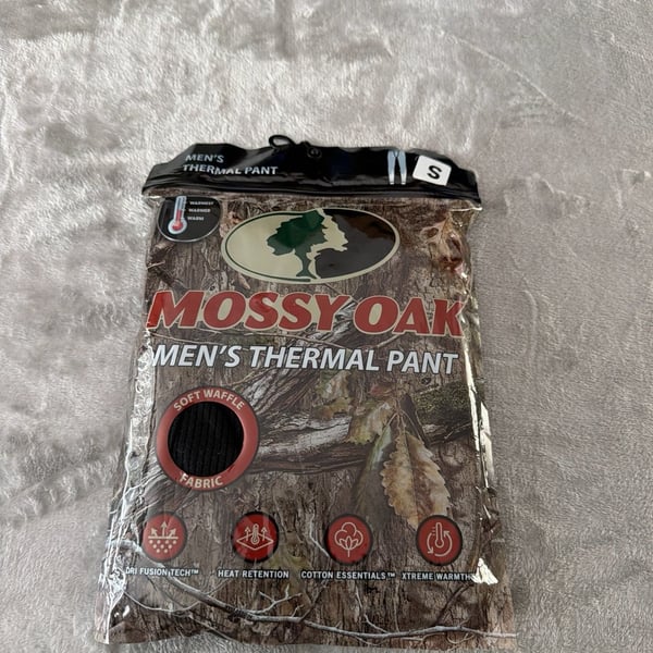 Mossy Oak Men's Thermal Pant Cotton Blend Soft Waffle Fabric Black Size Small