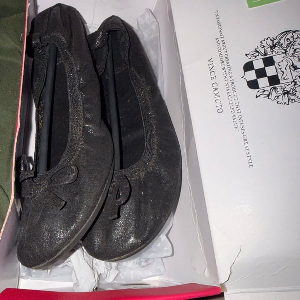 Vince Camuto Girls Black Shimmer Scrunch Ballet Flats with Bow