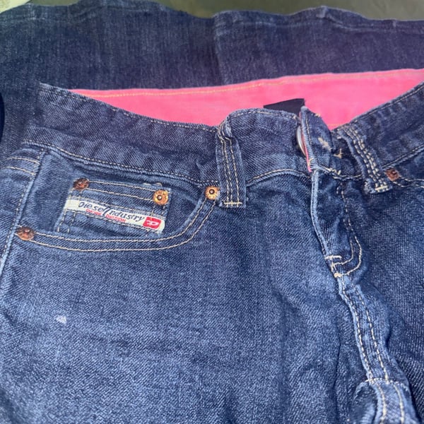 Vintage Diesel Industry Blue Denim Jeans Size 27 with Pink Waistband Lining
