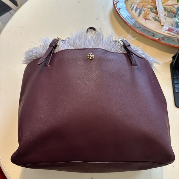 Tory Burch Emerson Saffiano Leather Tote Bag in Burgundy