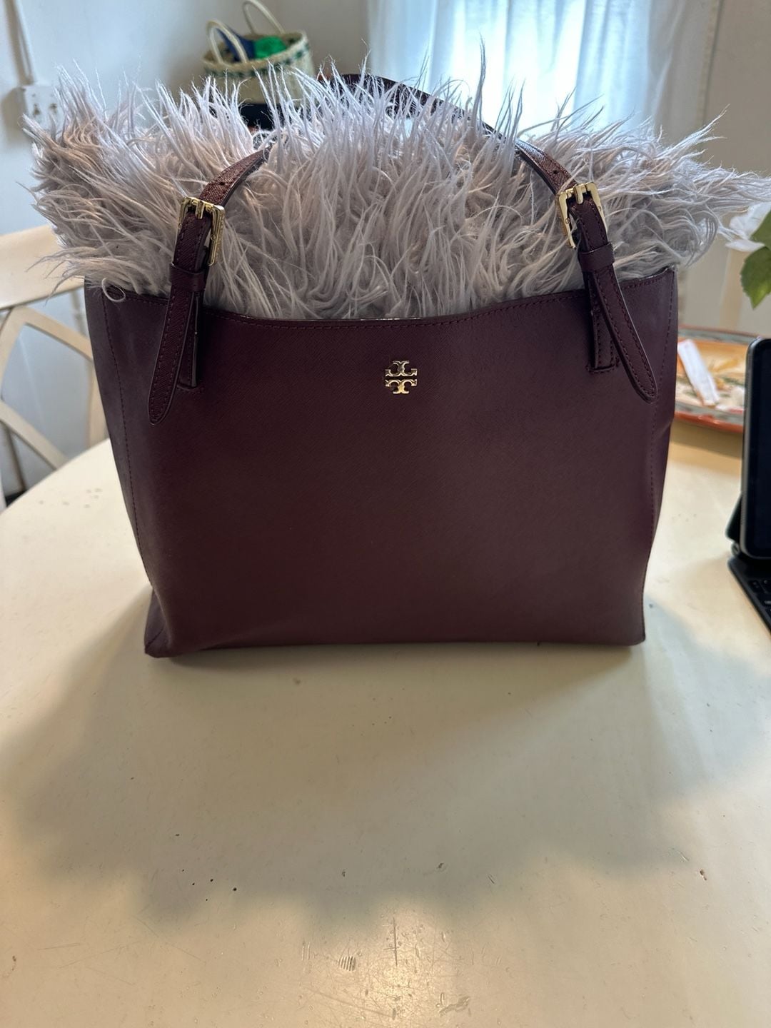 Tory Burch Emerson Saffiano Leather Tote Bag in Burgundy 3