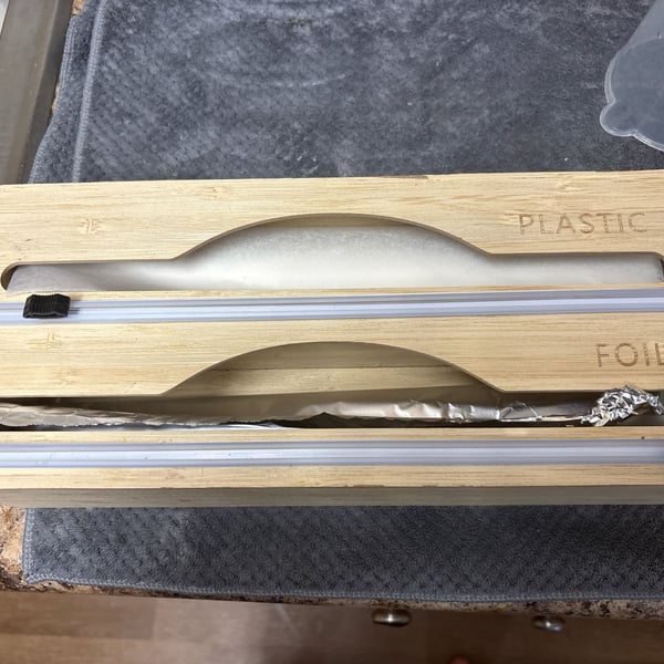 2-in-1 Bamboo Foil and Plastic Wrap Dispenser with Sliding Cutter