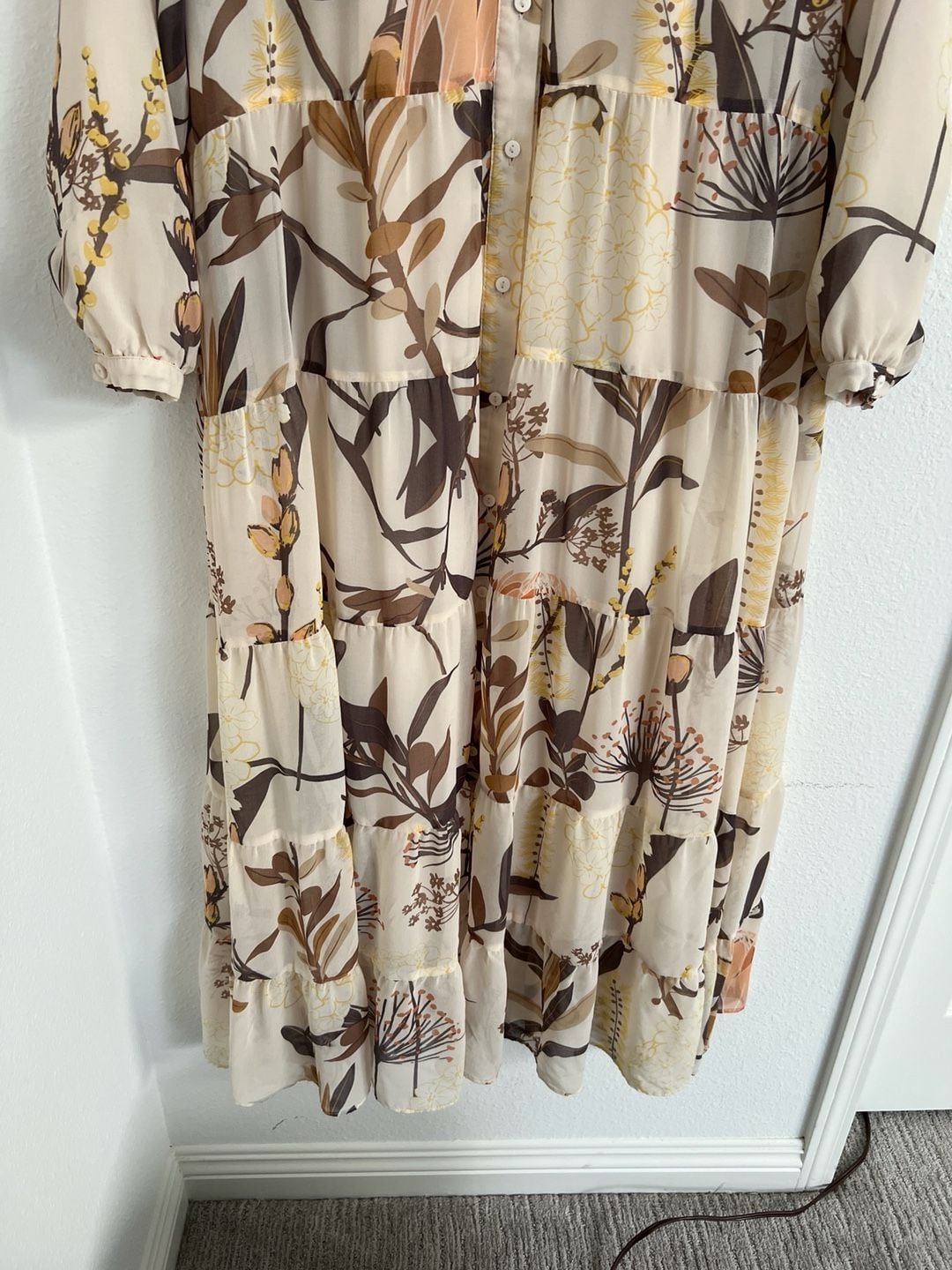 DownEast Ivory Floral Tiered Maxi Shirt Dress 7