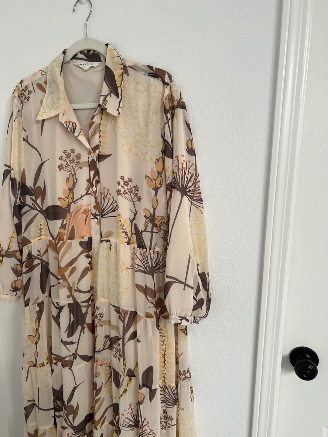 DownEast Ivory Floral Tiered Maxi Shirt Dress 8