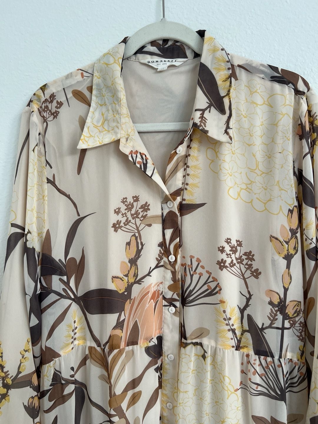 DownEast Ivory Floral Tiered Maxi Shirt Dress 9