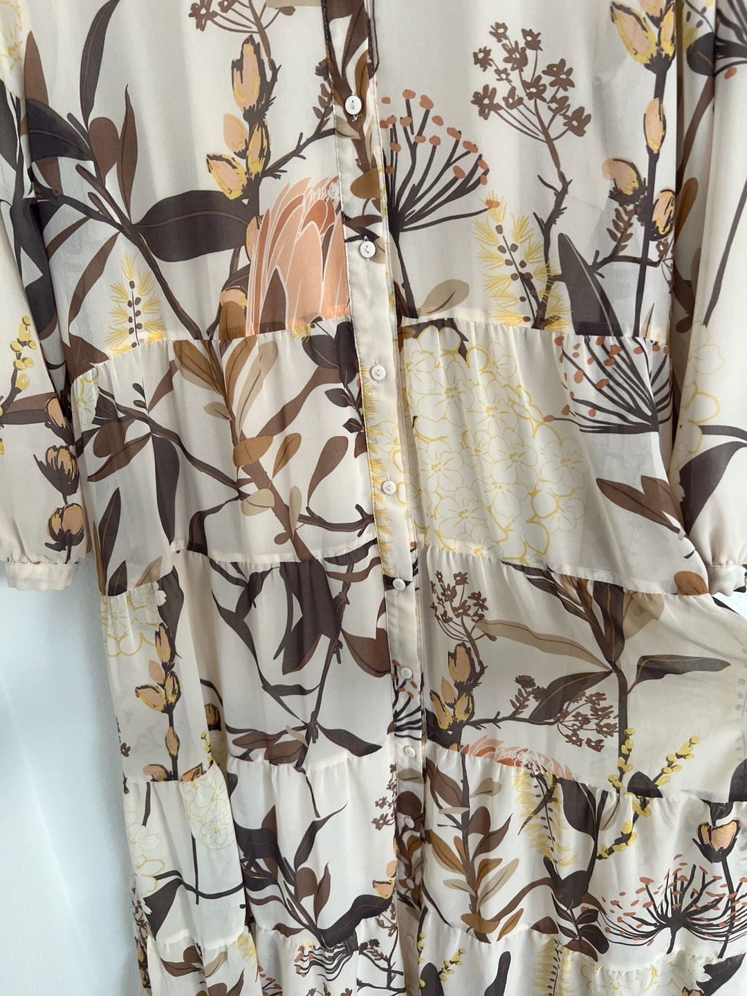 DownEast Ivory Floral Tiered Maxi Shirt Dress 10