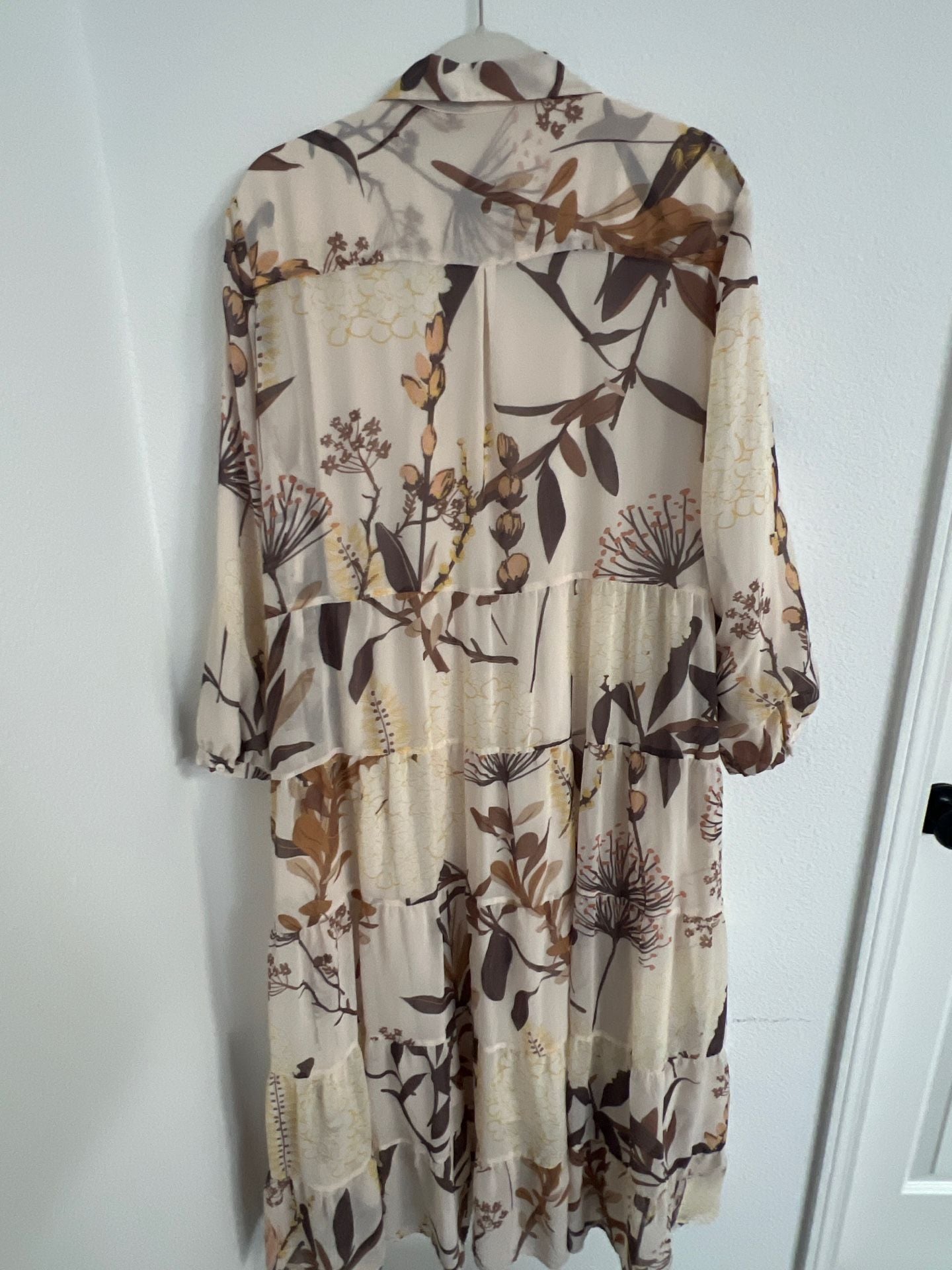 DownEast Ivory Floral Tiered Maxi Shirt Dress 11