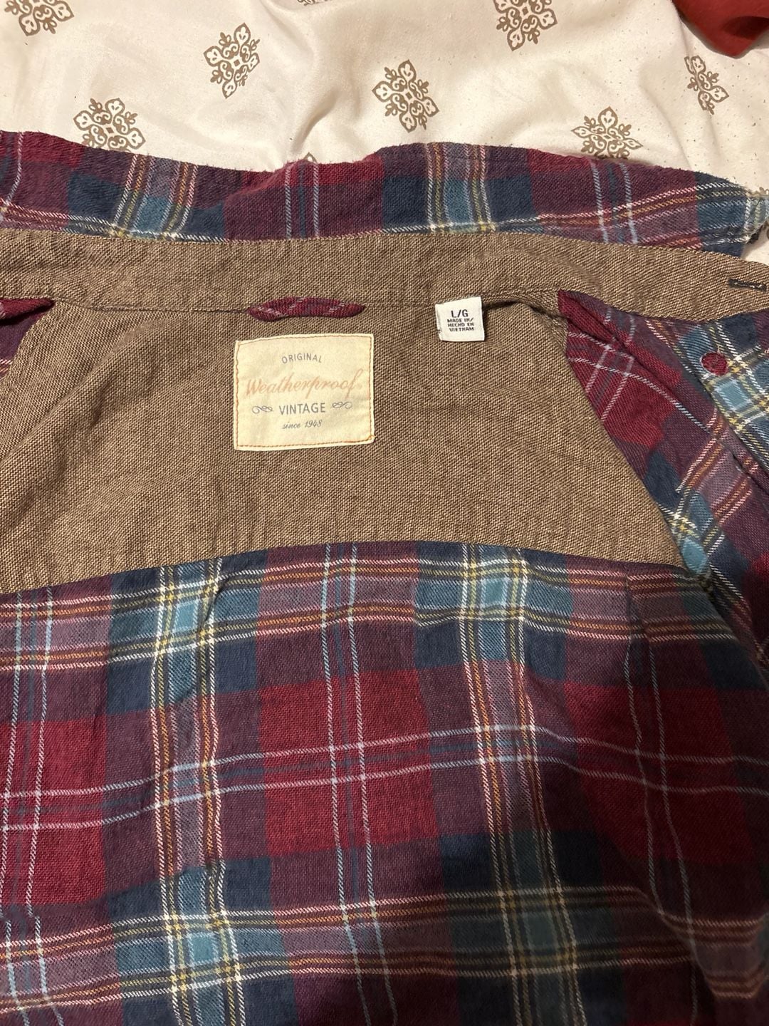 Weatherproof Vintage Men's Large Plaid Flannel Shirt in Burgundy & Blue 2