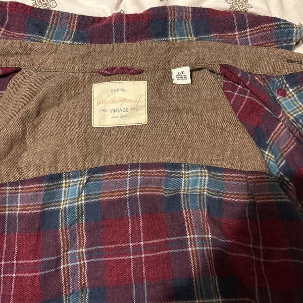 Weatherproof Vintage Men's Large Plaid Flannel Shirt in Burgundy & Blue