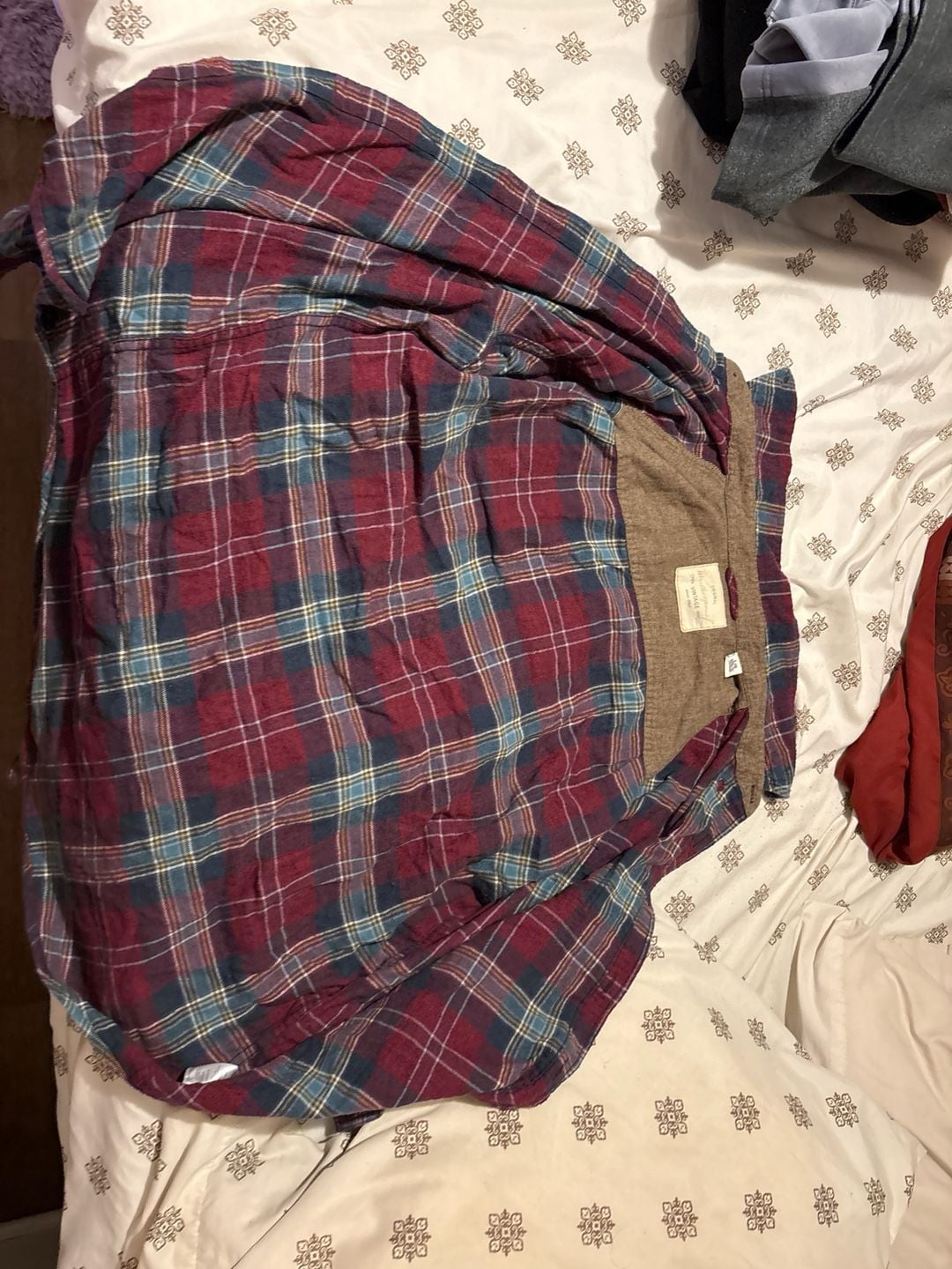 Weatherproof Vintage Men's Large Plaid Flannel Shirt in Burgundy & Blue 3