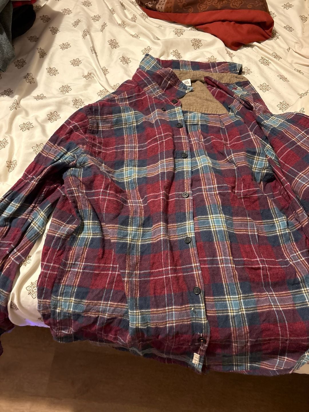 Weatherproof Vintage Men's Large Plaid Flannel Shirt in Burgundy & Blue 4