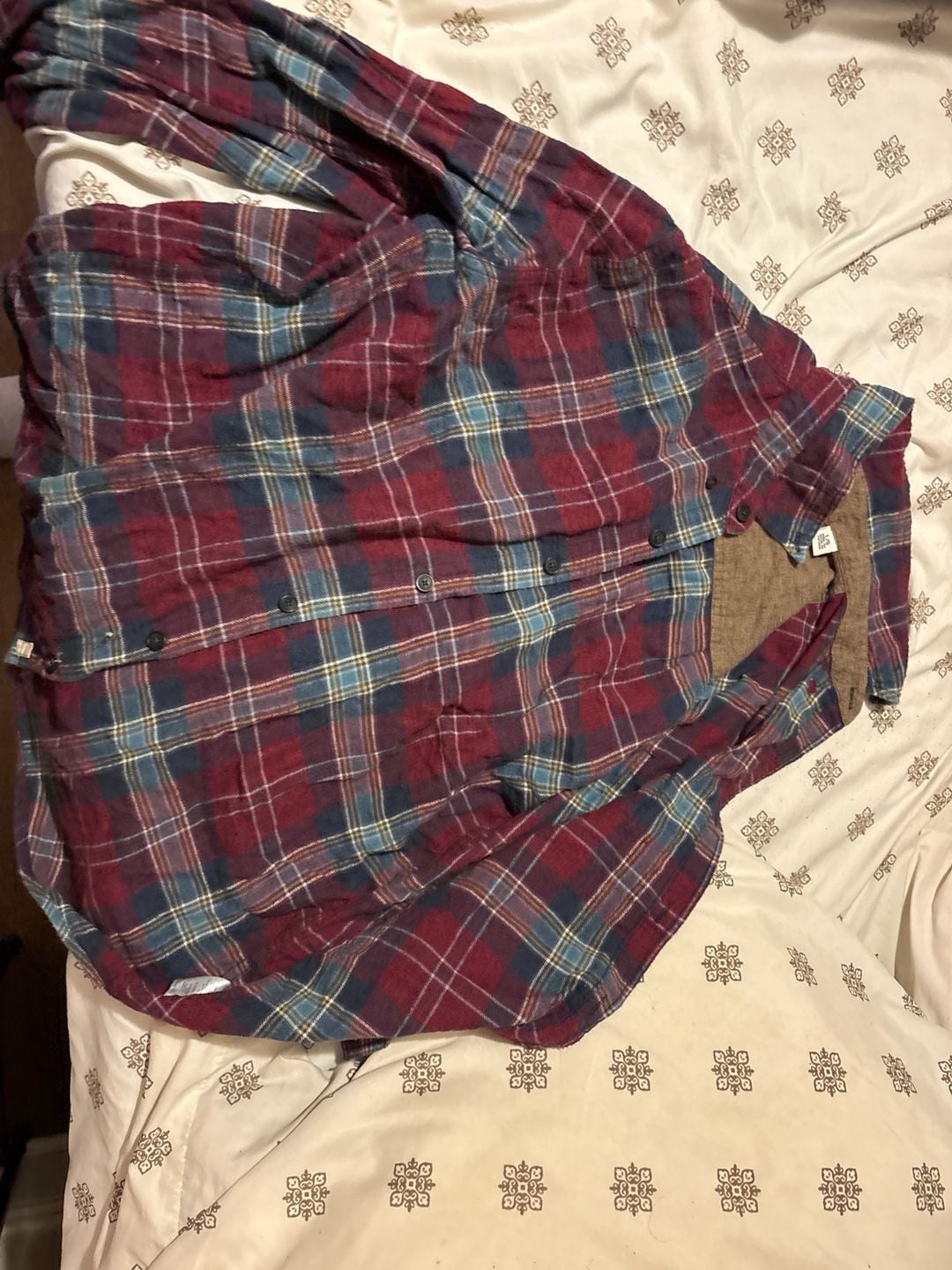 Weatherproof Vintage Men's Large Plaid Flannel Shirt in Burgundy & Blue 5