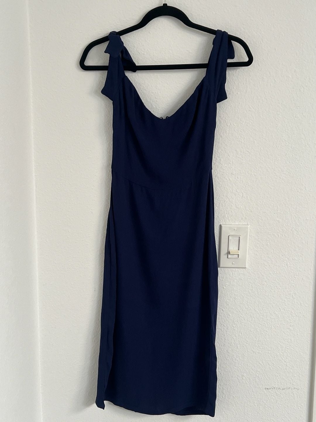 Reformation Ives Mini Dress in Navy Blue Tie Shoulder Cocktail Dress 2