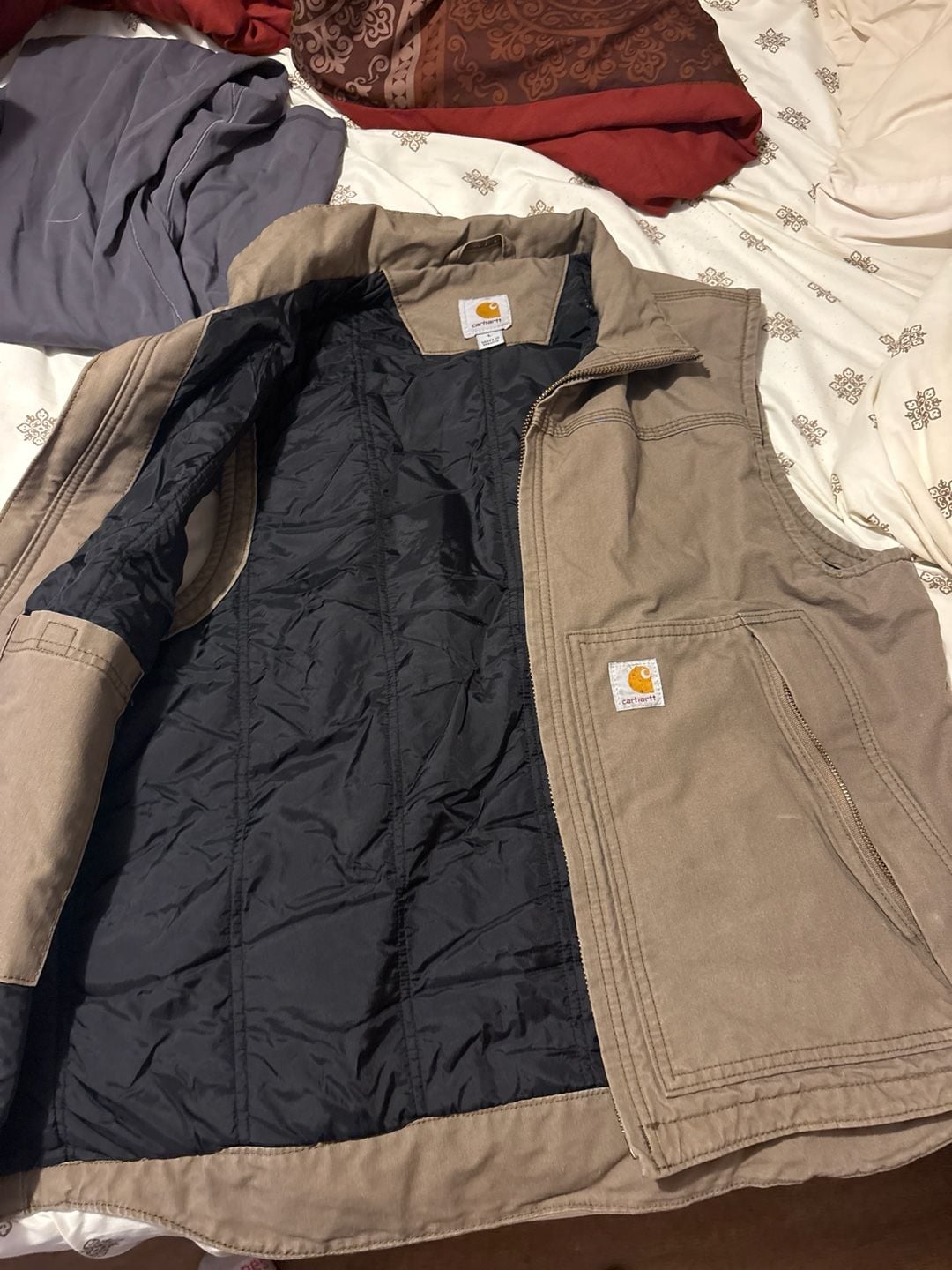 Carhartt Sandstone Mock Neck Quilt-Lined Vest Brown Size Large 2