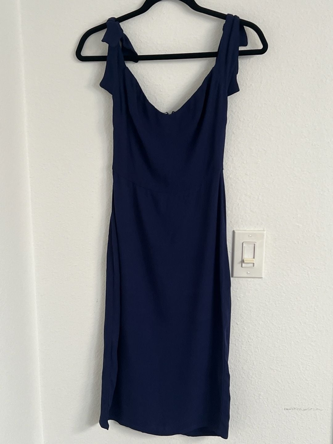 Reformation Ives Mini Dress in Navy Blue Tie Shoulder Cocktail Dress 3