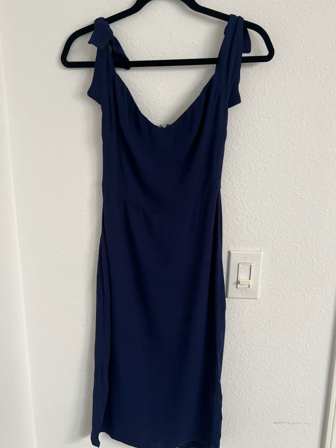 Reformation Ives Mini Dress in Navy Blue Tie Shoulder Cocktail Dress 4