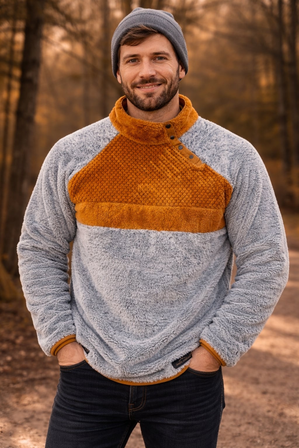 Simply Southern Gray and Mustard Yellow Sherpa Snap-Neck Fleece Pullover Unisex Size XL 3