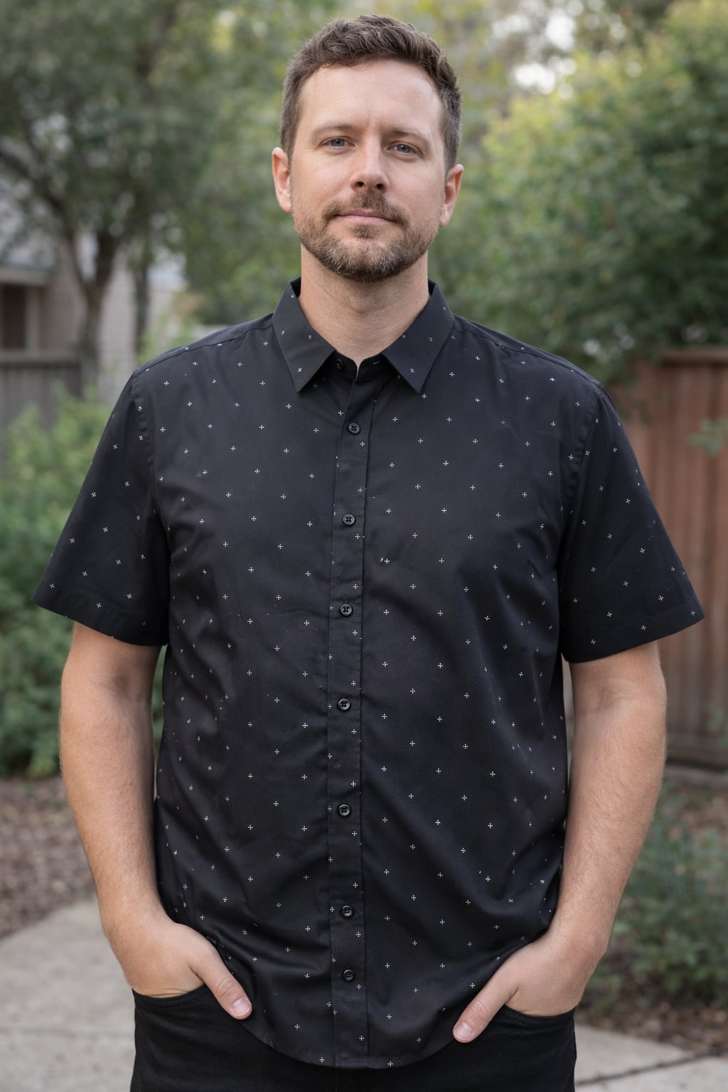 Men's Shirtcraft Performance Slim Fit Black Dotted Button Down Shirt XL 2