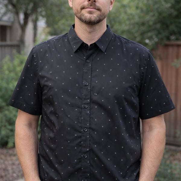 Men's Shirtcraft Performance Slim Fit Black Dotted Button Down Shirt XL