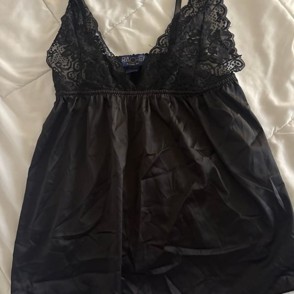 Rachel Rachel Roy Black Satin and Lace Babydoll Chemise
