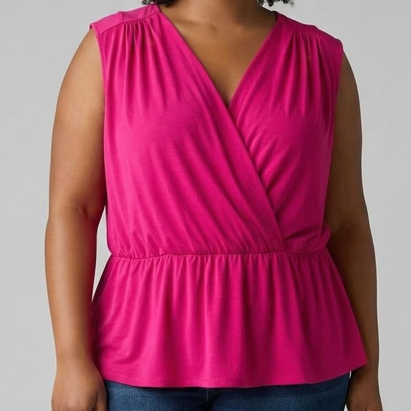 Worthington Woman Pink Sleeveless V-Neck Peplum Wrap Top