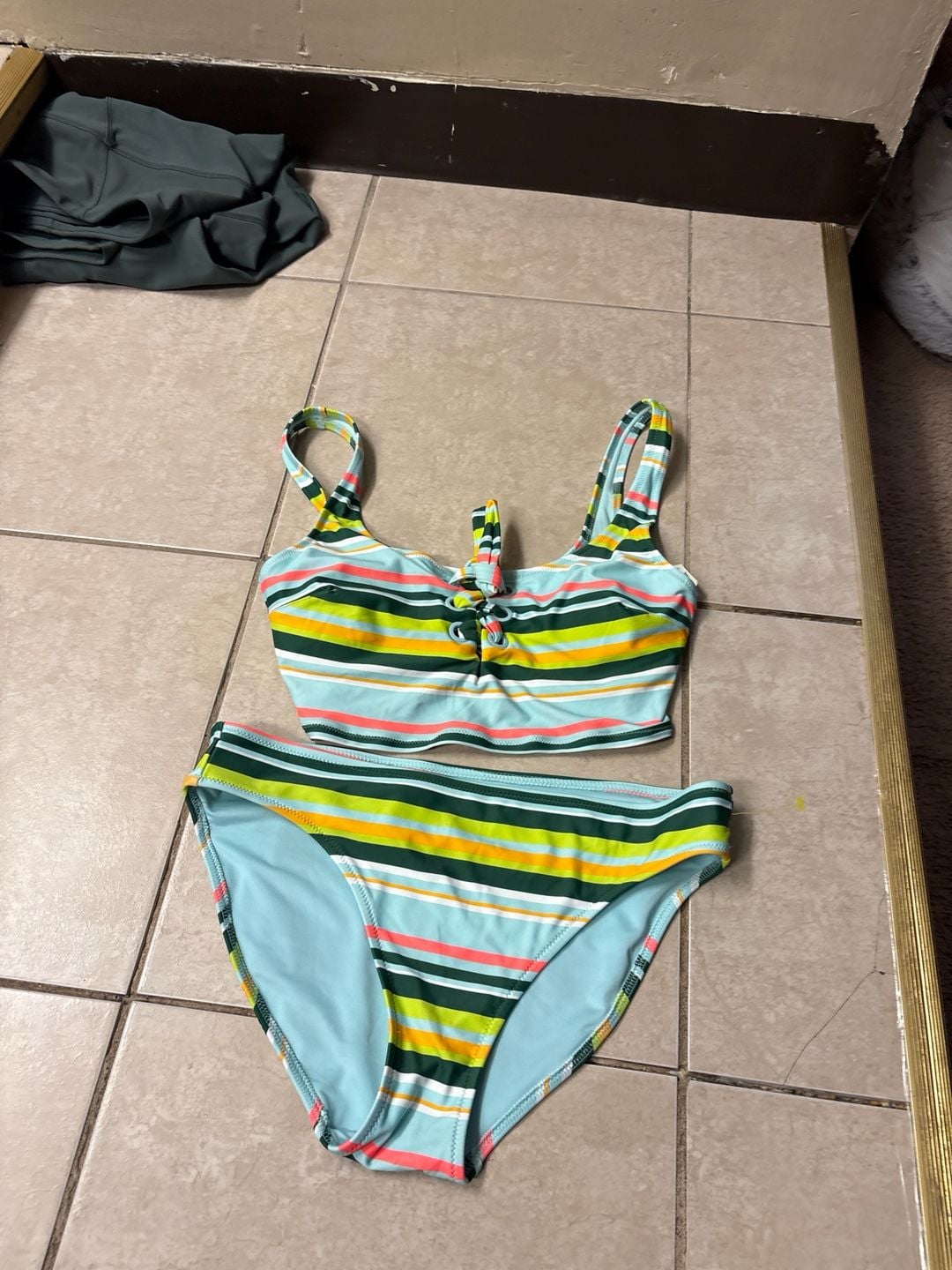 Aerie Real Good Striped Two-Piece Bikini Set with Lace-Up Front Detail 1