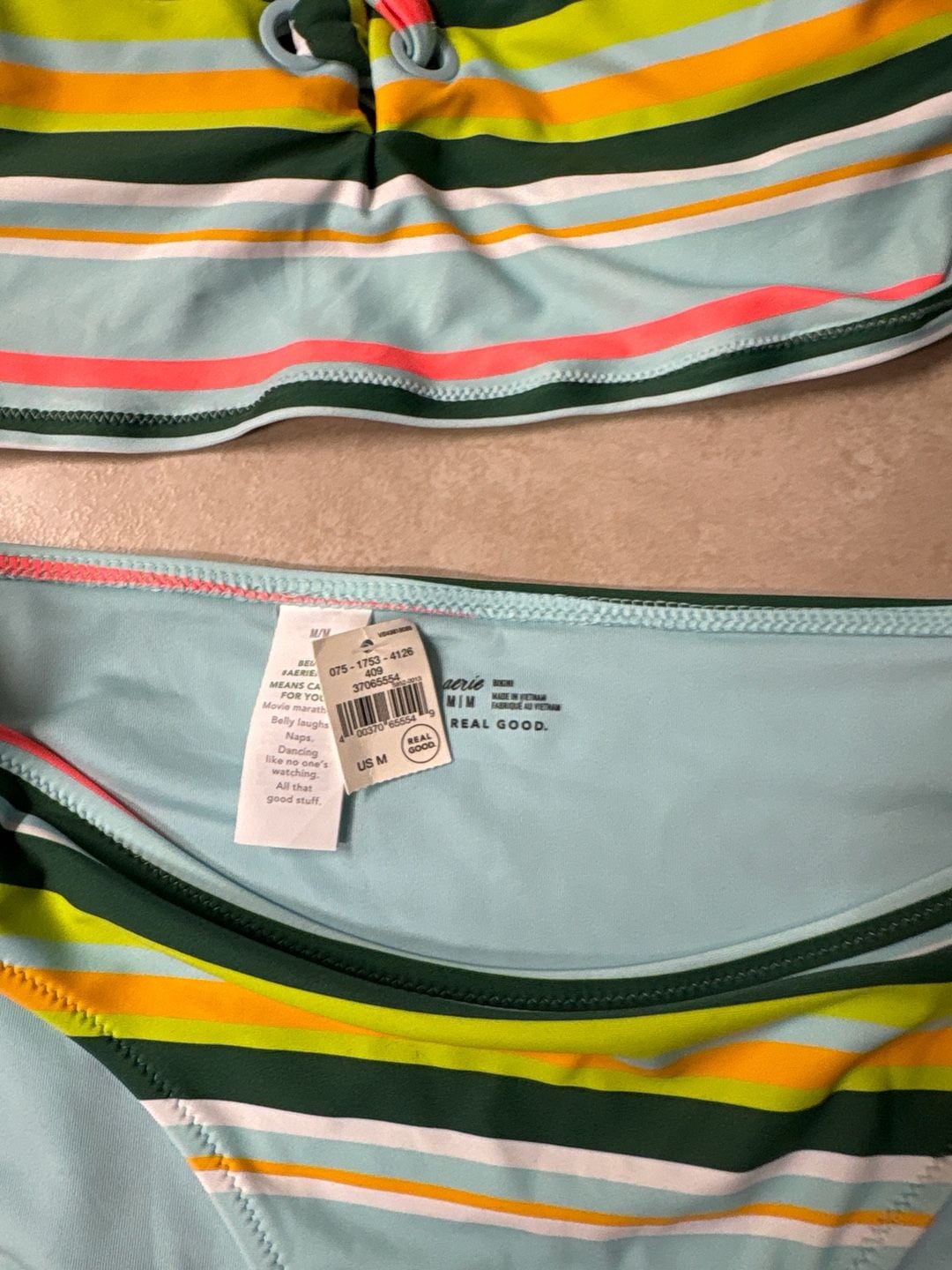 Aerie Real Good Striped Two-Piece Bikini Set with Lace-Up Front Detail 2