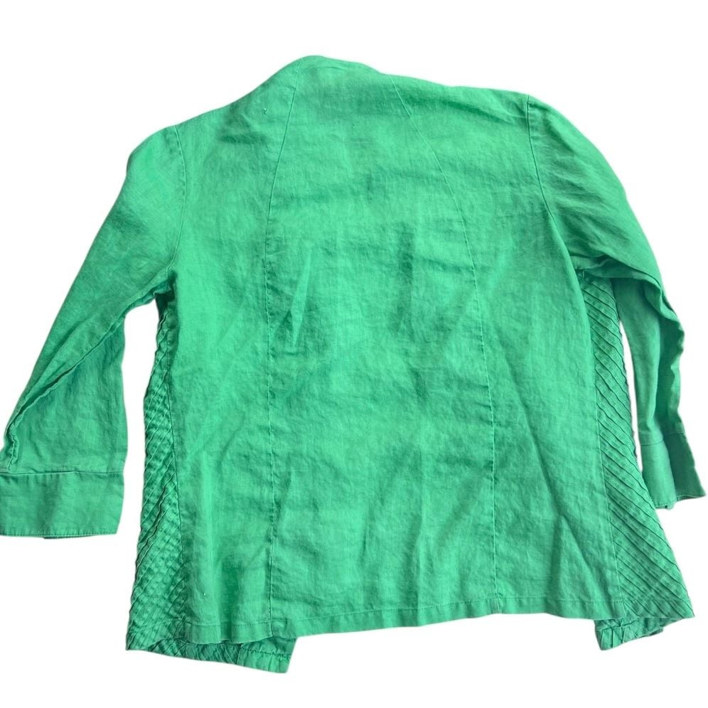 Appraisal Green 100% Ramie Pleated Button-Front Lightweight Jacket Size S 3