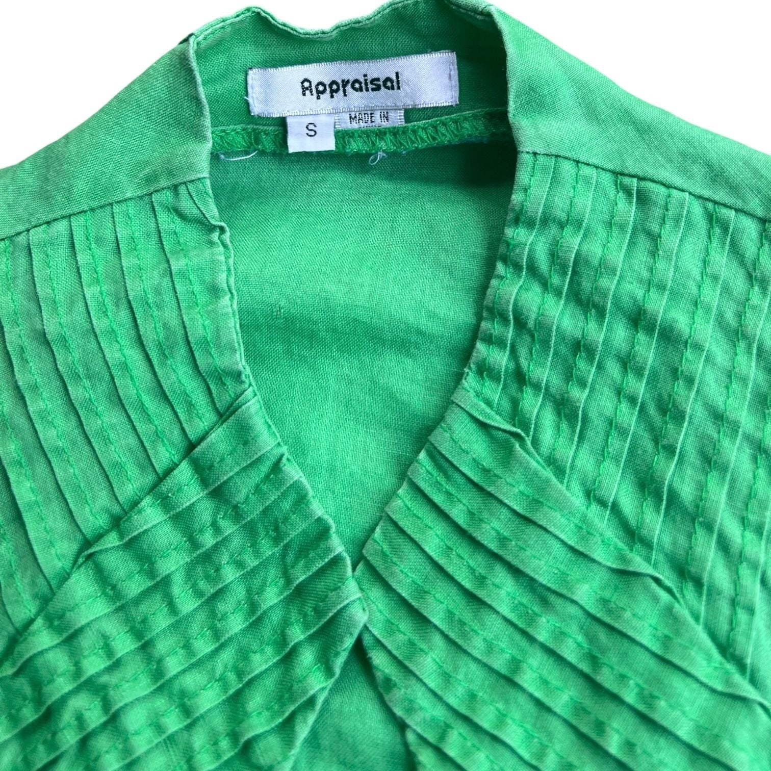 Appraisal Green 100% Ramie Pleated Button-Front Lightweight Jacket Size S 4