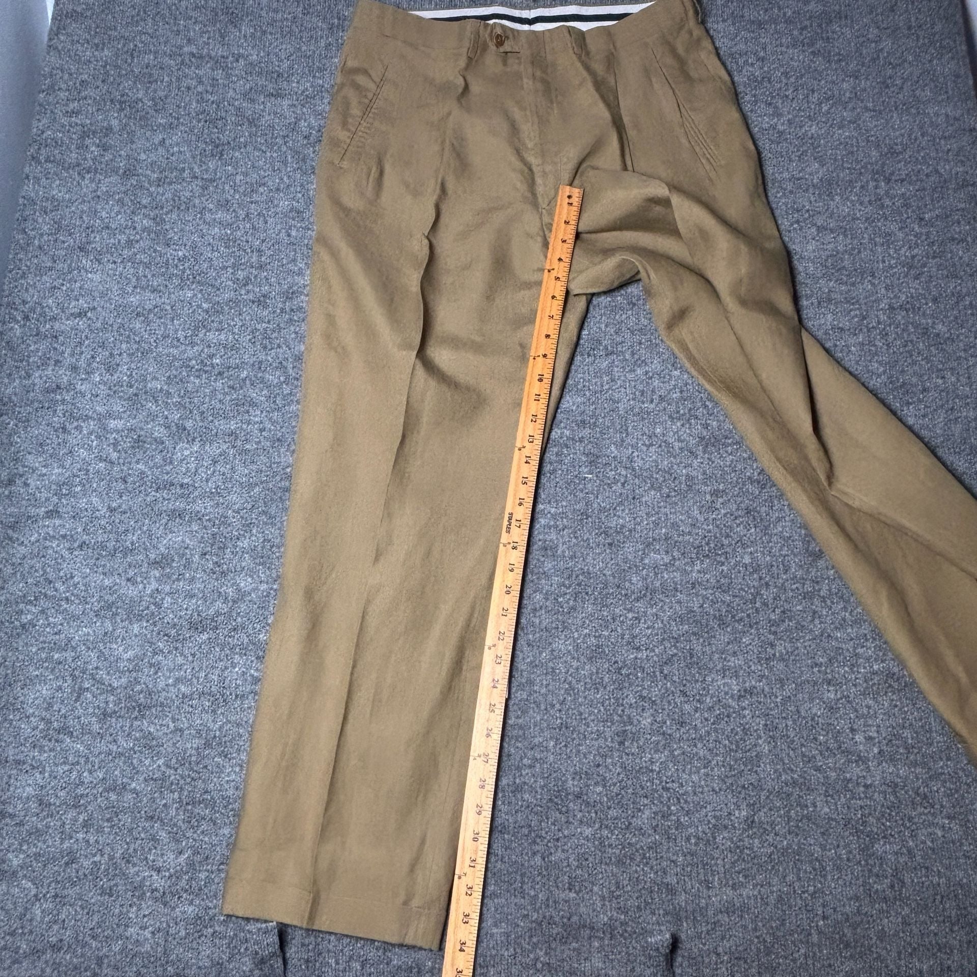 Vintage Beau Brummel 2-Piece Suit Mens 44L 36x34 Linen Beige Pleated Italy 23