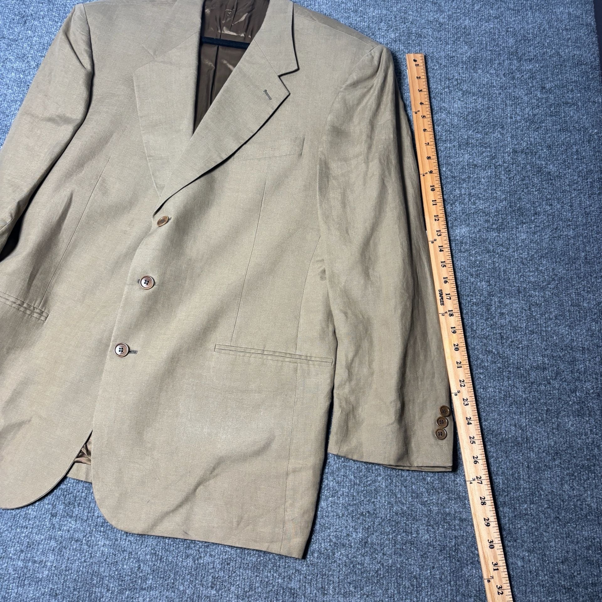 Vintage Beau Brummel 2-Piece Suit Mens 44L 36x34 Linen Beige Pleated Italy 17