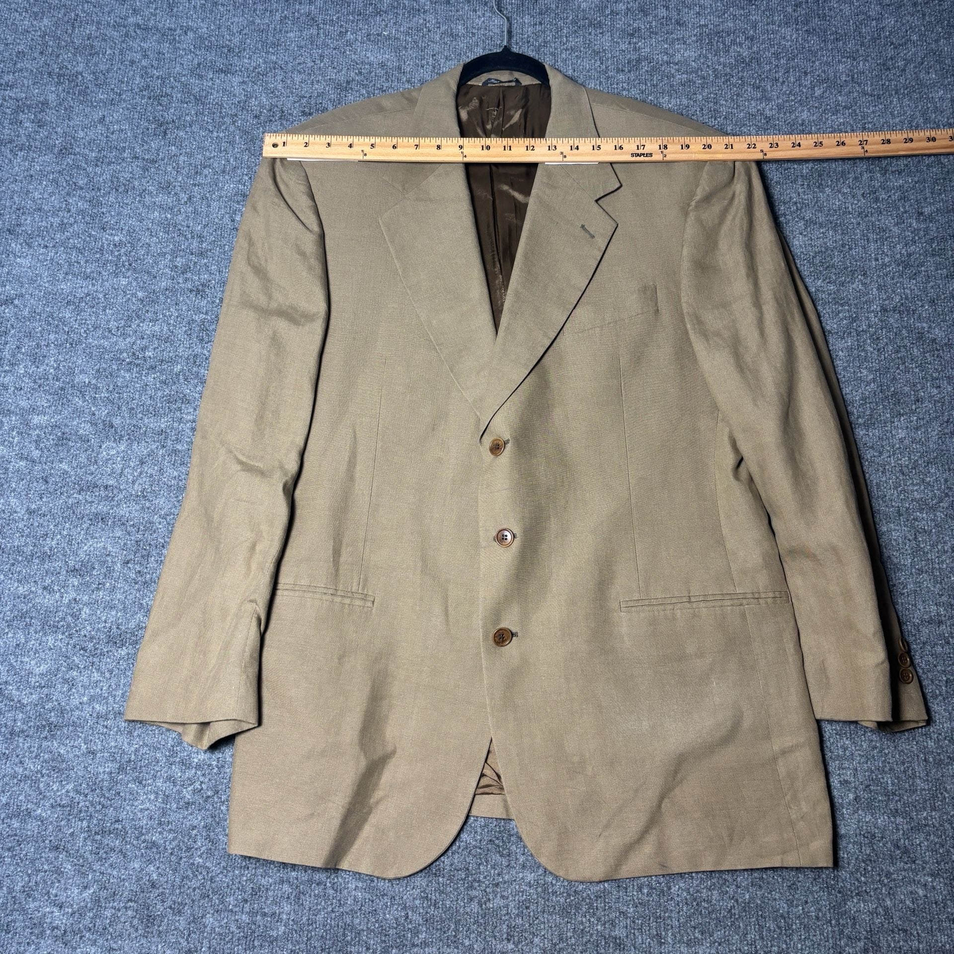 Vintage Beau Brummel 2-Piece Suit Mens 44L 36x34 Linen Beige Pleated Italy 19