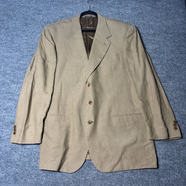 Vintage Beau Brummel 2-Piece Suit Mens 44L 36x34 Linen Beige Pleated Italy