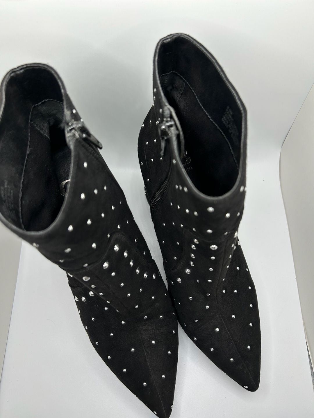 Gianni Bini Black Faux Suede Studded Pointed Toe Block Heel Ankle Boots 3